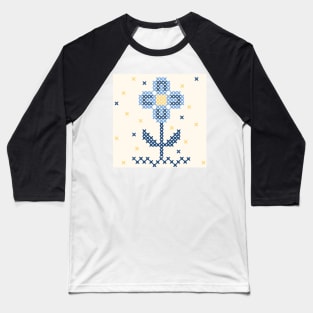 Blues on blues faux cross stitch embroidory floral Baseball T-Shirt